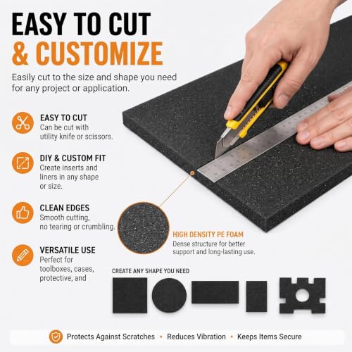 Frienda 12 Pcs 12" x 8" 0.5" Polyethylene Foam Sheet Thick Black