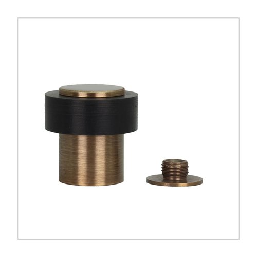 EVI Door Stops | Leather Brass Door Stopper - Screw Fastening - Black Rubber Protector - 0.95 x 1.38 Inch Door Stop