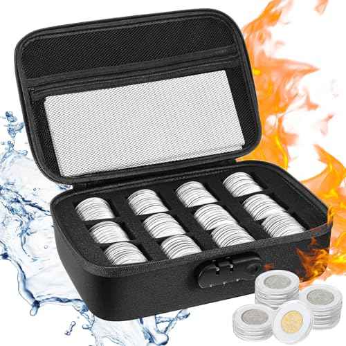 96 Pcs 46 mm Coin Holder for Collectors with 196 Pcs 10 Size Gaskets, Fireproof and Waterproof Coin Storage Box Capsule Case with Lock for Dime Cent Nickel Quarter Silver Dollar Half Dollar