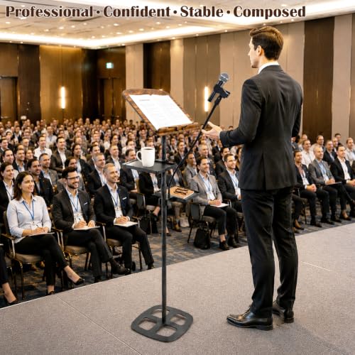 Vexong Podium Stand with Adjustable Height, 19.7–67in, Tilting Desk, 2 Storage Trays, Microphone Holder