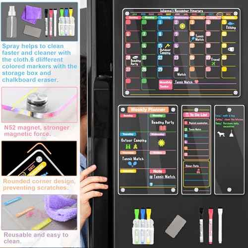 Clear Acrylic Magnetic Calendar for Fridge, 16"x12" Monthly and Weekly Calendar Planner, Dry Erase Board for Fridge, Ideal for Family Organization and Events