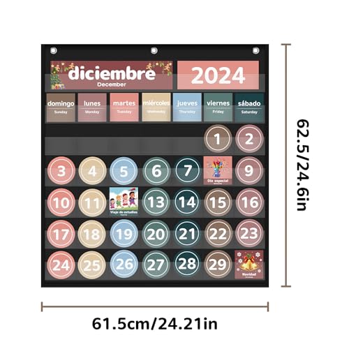 Boczif Monthly Classroom Calendar Pocket Chart Spanish Black for Education