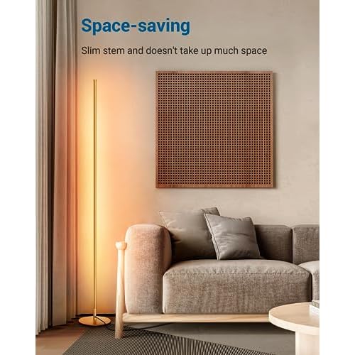 DEWENWILS Floor lamp, 1100Lumen Modern Dimmable Corner Floor Lamp with 3000K Warm Light & Foot Switch, 57.5" Tall Standing Lamp for Living Room, Bedroom, Gold