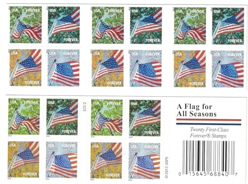 USPS Forever Flag Stamps - All Seasons Pack of 100 Self-Adhesive First-Class Mail
