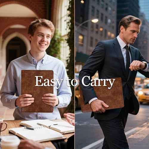 Calfinder 3 Ring Portfolio Binder with Zipper,Business Padfolio for Men&Women,Leather Portfolio Organizer with Card/Documents Holder, Leather Binder for Interview/Office and Travel, Gift for Men