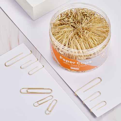 NEEWAY 500pcs Gold Paper Clips Assorted Sizes Small, Medium and Large Paperclips for Paperwork Ideal for Home, School and Office Use