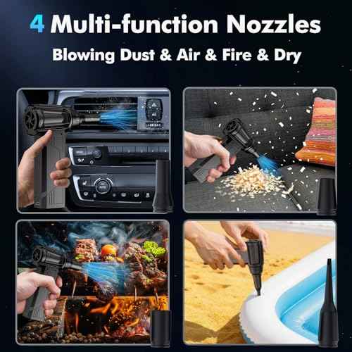 IVJ Compressed Air Duster, 180000RPM Super Power Cordless Electric Air Duster with LED Light Rechargeable 4 Gear Adjustable Mini Air Duster, Dust Blower for Computer, Keyboard, House, Outdoor and Car