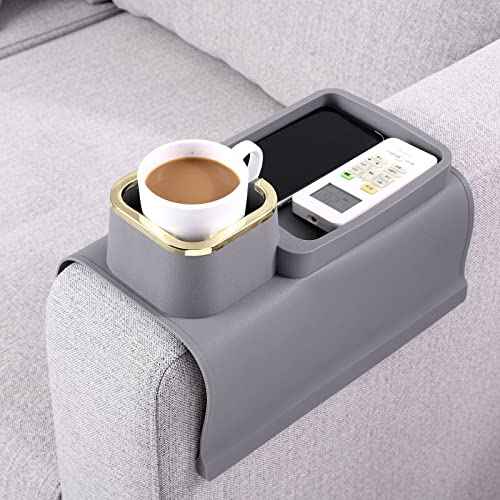 HMASYO Couch Cup Holder Tray - Silicone Sofa Armrest Table Couch Drink Holder and Tray Organizer for Remote Snacks Cellphone, Anti-Spill Anti-Slip Design, Gifts for Family Mom Dad Grandma