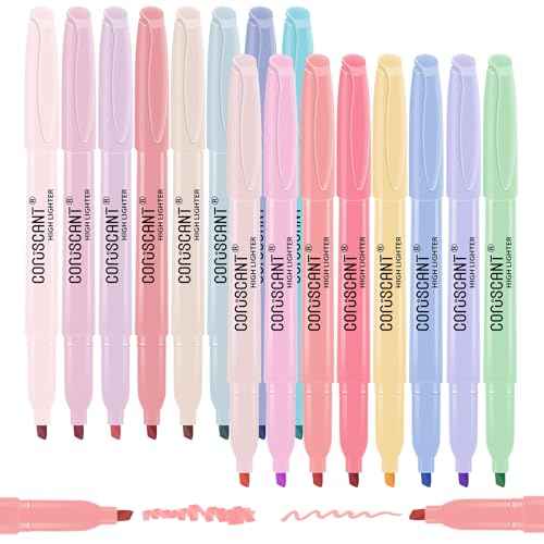coruscant Pastel Highlighters Set, Assorted Colors Chisel Tip Cute Bible Highlighters, No Bleed Dry Quickly, for Journal Bible Study, Perfect for thin paper, School Office Supplies, 16 Pack