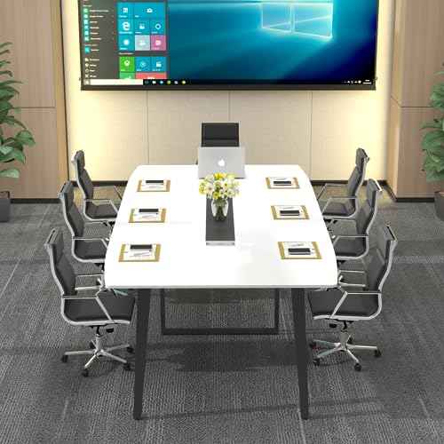 Loomie 8FT Conference Table, 94.49" L x 47.24" W x 29.53" H Meeting Seminar Table with Grommet, Large Boat Shaped Computer Desk, Boardroom Desk for Office Meeting Conference Room,White
