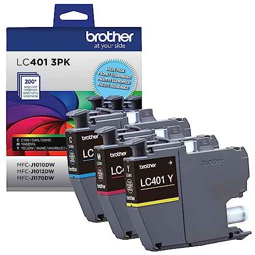 Brother Genuine LC401 Standard Yield 3-Pack Ink Cartridges ?¢桰 Includes 1 Cartridge Each of Cyan, Magenta and Yellow , 3 Count (Pack of 1)