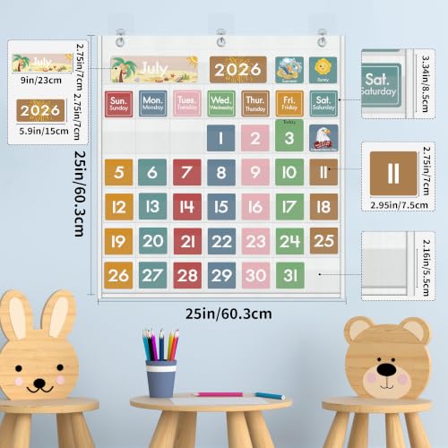 Yoink White Classroom Calendar Pocket Chart with 77 Cards, 46 Pockets - Preschool & Homeschool Learning Tool