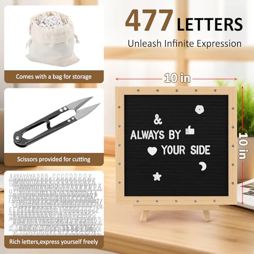 Black Felt Letter Board with LED Lights, 10x10 inch Changeable Message Sign
