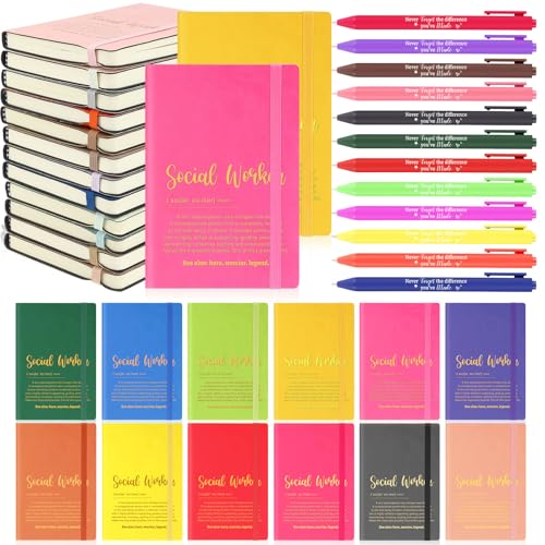 Supervitae 48 Pcs Christmas Social Worker Appreciation Gifts Set 24 Mini Notepads Journal 24 Ballpoint Pen Thank You Gifts Bulk for Xmas Coworker Employee Teacher Nurse Volunteers Office(Multicolor)