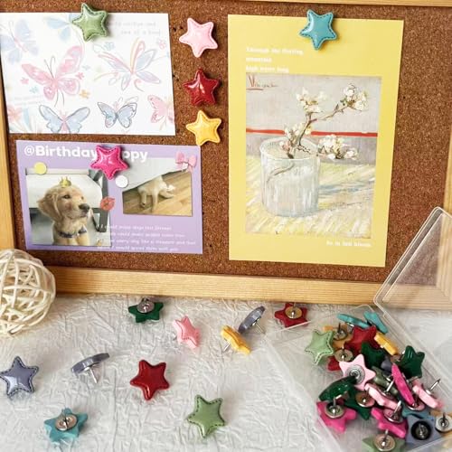 KEYDUACU Cute Push Pins 24Pcs Star Thumb Tacks Colorful Star - Bulletin Board Accessories