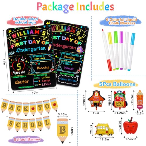 Multiwins Back to School Double-Sided Classroom Sign with 6 Liquid Chalk Markers, 14x11 Black Banner & Balloons