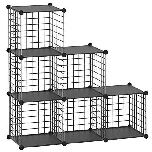 HUBSON Wire Cube Storage Organizer, Book/Toy/Craft/Potted Plants and petCloset Organizers and Storage Shelves?6-Cube Freely Combinable Metal Grids Storage Shelf,Black Plus Iron