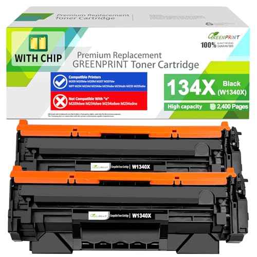 [ with CHIP] Compatible Toner Cartridges 134X W1340X (134A W1340A) 2 Black High Yield 2400 Page for H P M207dw M209 M209d M209dw M234 M234dw M234sdw M234sdn M235sdw£¬Can't Work with H P+ End with ¡°e¡±