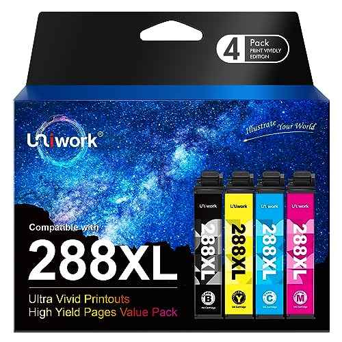 Uniwork 288XL Ink Cartridges Remanufactured for Epson 288 Ink Cartridges Combo Pack High Yield to use with XP-440 XP-330 XP-340 XP-430 XP-446 XP-434 Printer (4 Pack, T288 T288XL with Latest Chip)
