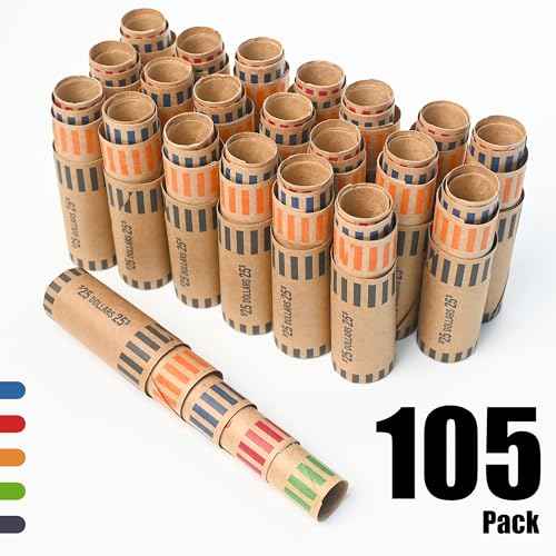L LIKED Preformed Coin Roll Wrappers (105 Assorted) - 21 Quarters, 21 Pennies, 21 Nickels 21 Dimes and 21 Dollars (105 pcs)