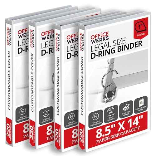 Performore - Office Werks Heavy Duty 4-Pack Legal Size View Binder - 14" x 8.5", White, 1 Inch D-Ring, Back Mount Binder