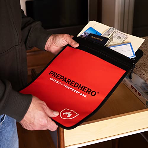 Prepared Hero Fireproof Bag - 2 Pack. Fire Resistant Large 11" by 15" Document Bag to Safely Store Valuables. 2000F Heat Resistance