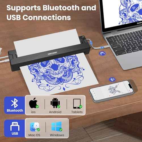 Tattoo Stencil Printer Machine for Tattoo Artists&Beginners,with 3 pcs Tattoo Transfer Paper and Folded Paper,Compatible with Phone/Pc&Pad,Portable Bluetooth Thermal Inkless Wireless Printer