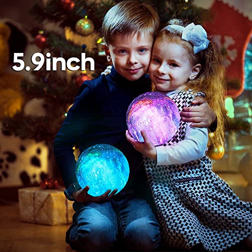 BRIGHTWORLD 5.9 Inch Galaxy Moon Lamp with Wooden Base, 16 Colors LED 3D Night Light, Remote & Touch Control, Gift for Kids & Adults