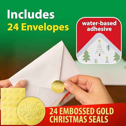 24 Pack Christmas Cards with Envelopes and Stickers, 24 Festive Designs Gold Foil Glitter Christmas Card Set, 6 x 4 In with Printed Greeting Messages Inside, for Friends, Family, and Kids