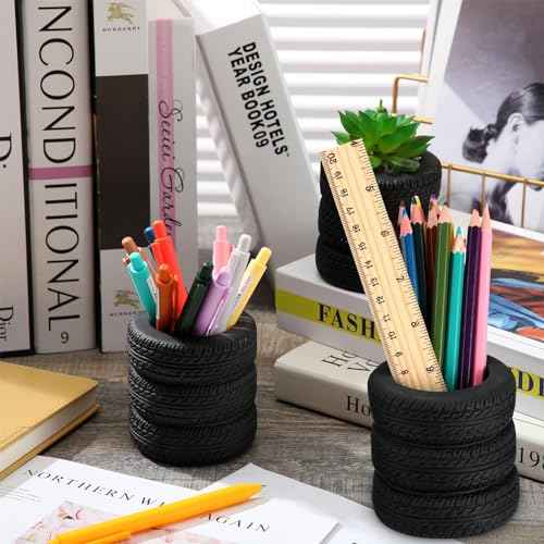 12 Pcs Operation Christmas Box Items Bulk Tire Shaped Pen Holder Car Tire Pencil Holder Stack Stationery Accessories for Desk School Office Decor Christmas Gift Funny Cactus Succulent Planter