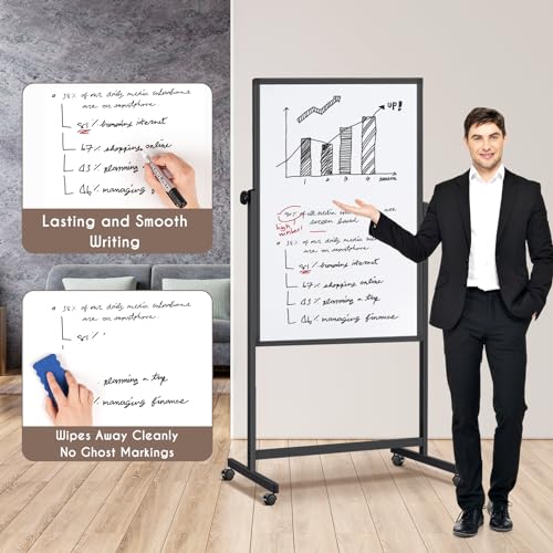 Reliaboard Double Sided Cork & White Board on Wheels 48x32in Aluminum Frame