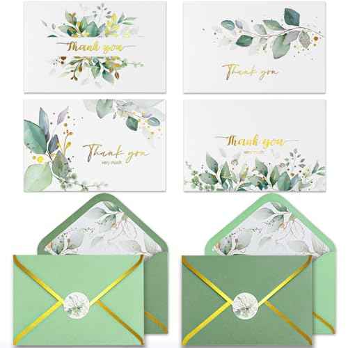 Luxurious Gold Thank You Cards with Envelopes, 32 Pack eucalyptus Blank Cards All Occasion Thank You Notes Perfect for Wedding, Baby shower, Business, Graduation, Bridal shower 6" x 4"