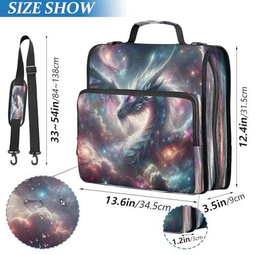 Kigai Galactic Dragon 3 Ring Zipper Binder with Handle & Shoulder Strap Trapper Keeper Expanding File Multiple Pockets Binder Organizer