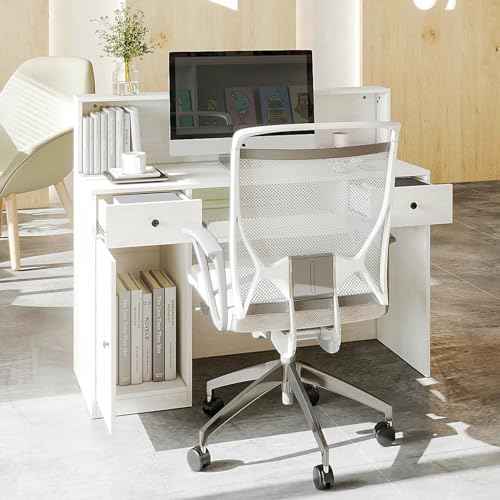 Reception Desk with Counter, Modern Front Table Equipped with Drawers & Keyboard Tray, 47.2-inch Checkout Counter with LED Lights & Power Outlets for Lobbies, Salons, Retail, Home Offices
