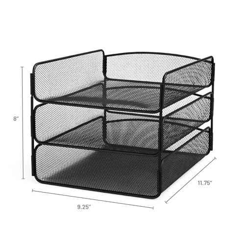 Safco Onyx Desk Organizer, 3 Trays, Office and Classroom Mailbox, Paper and Mail Sorter, Steel Mesh, Black