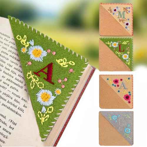 Embroidered Corner Bookmark with Initial, Handmade Fabric Page Marker for Readers, Personalized Book Corner Gift for Women, Friends, Journal Use