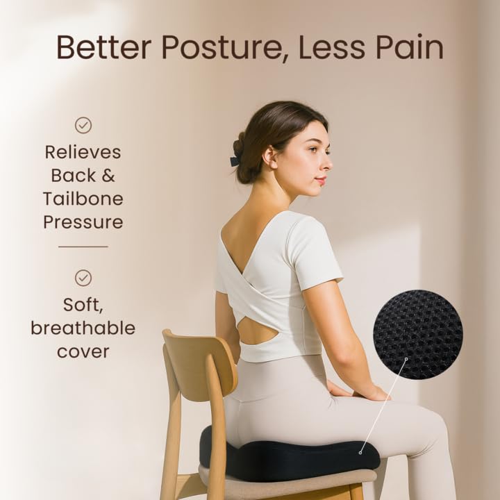 Sleepavo Office Chair Cushion Black - Coccyx Tailbone Pain Relief, 18x14x3 in