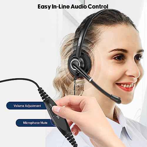 Telephone Headset with Microphone Noise Canceling for Office Landline Deskphone, with Mic Mute Volume Controller, Mono RJ9 Phone Headset for Call Center Avaya Polycom Nortel