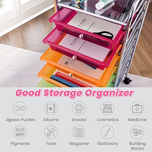 COSTWAY Rainbow 10-Drawer Mobile Storage Cart 13x15x34 Inches