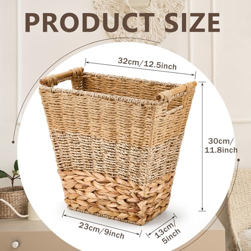 Mifoci 2 Pcs Wicker Trash Basket for Bathroom Woven Rattan Garbage Basket with 50 Plastic Bags, Boho Wicker Trash Can for Bathroom Kitchen Bedroom(Multicolor)