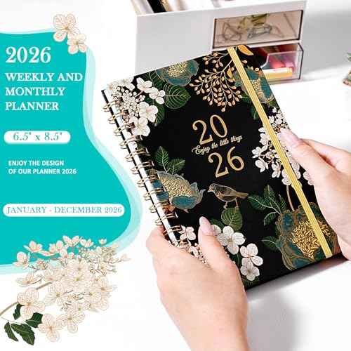 2026 Planner - 2026 Planner Weekly and Monthly, Jan.2026 - Dec.2026, 6.5" x 8.5", Planner 2026, 2026 Weekly Monthly Planner with Green Tabs, Twin-wire Binding, Back Pocket
