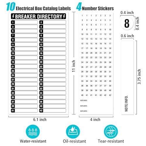 14 Sheets Breaker Panel Labels, 10 Electrical Box Catalog Labels and 4 Number Stickers, Colorful Durable Removable Electrical Number Directory Load Center Sticker £¨Black£©