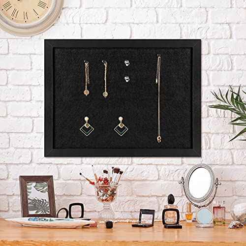 TORASO Cork Board Bulletin Board with Felt,Wood Framed Display Bulletin Board for Walls with Pins, Eye Bolts, gaskets, Screws, Pin Board for Office, School and Home(Black,1pc)