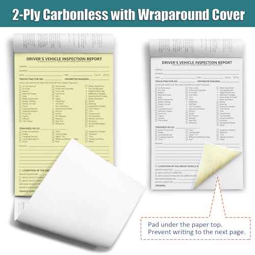 Detailed Driver's Vehicle Inspection Report, 10 Pack, Pre Trip Inspection Book for Trucker, 2-Ply Carbonless, 35 Sets of Forms per DVIR Log Book for Truck Drivers, 8.5" x 5.5"