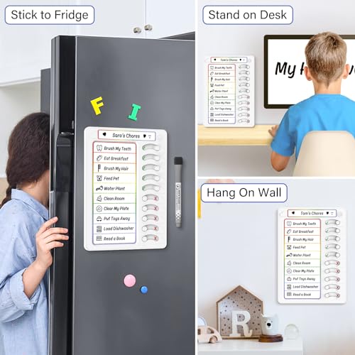 2 Pack Rainbow Kids Chore Chart Dry Erase Board with Sliders & Magnetic Marker
