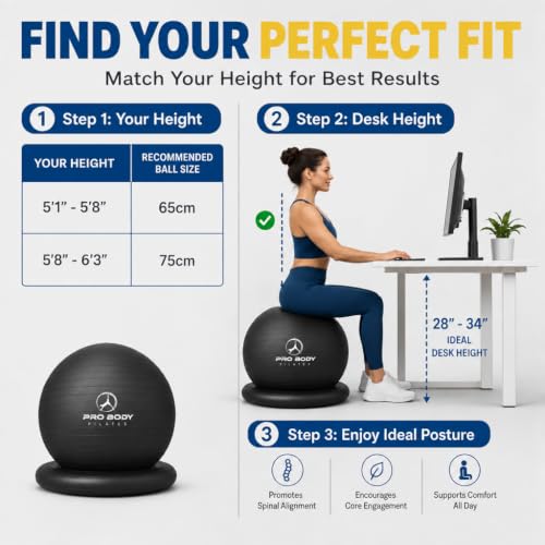 ProBody Pilates Yoga Ball Chair for Office 23-26 in (58-65 cm) with Base