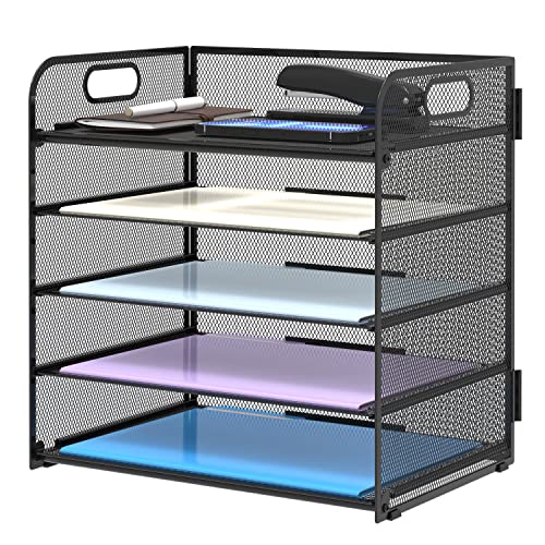 Supeasy Black 5-Tray Mesh Desk Paper Organizer with Handle - Office & Home