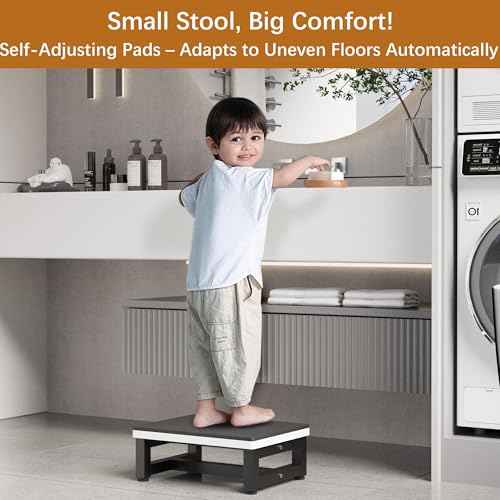 Wooden Step Stools for Adults Kids, Heavy Duty Stepping Stools with 1CM-Thick Anti-Slip Cushion for Bedroom Kitchen Bathroom, Bed Steps for High Bed, Easy to Assemble, 500-LBS Capacity, Black&Grey