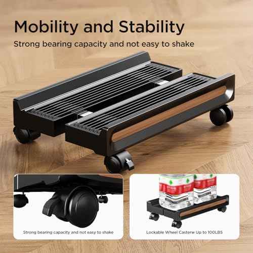 Adjustable Mobile CPU Stand,Ventilated PC stand for floor, Computer Tower Stand with Locking Caster Wheels Fits Most PC,Computer Mobile Cart Holder for Office,Gamers and Students