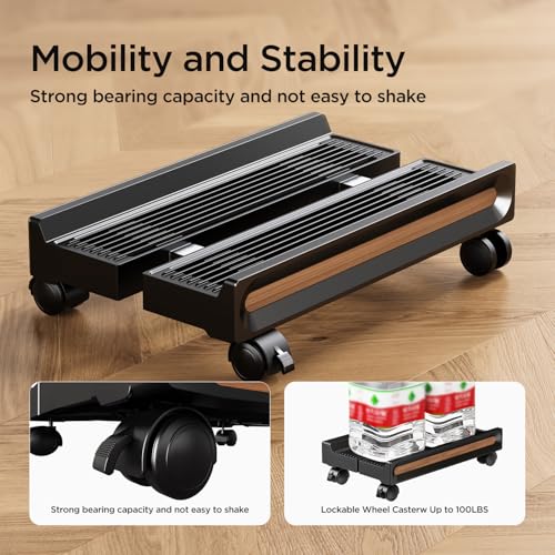 Fulkun Adjustable Mobile CPU Stand with Locking Wheels, Ventilated Computer Tower Cart